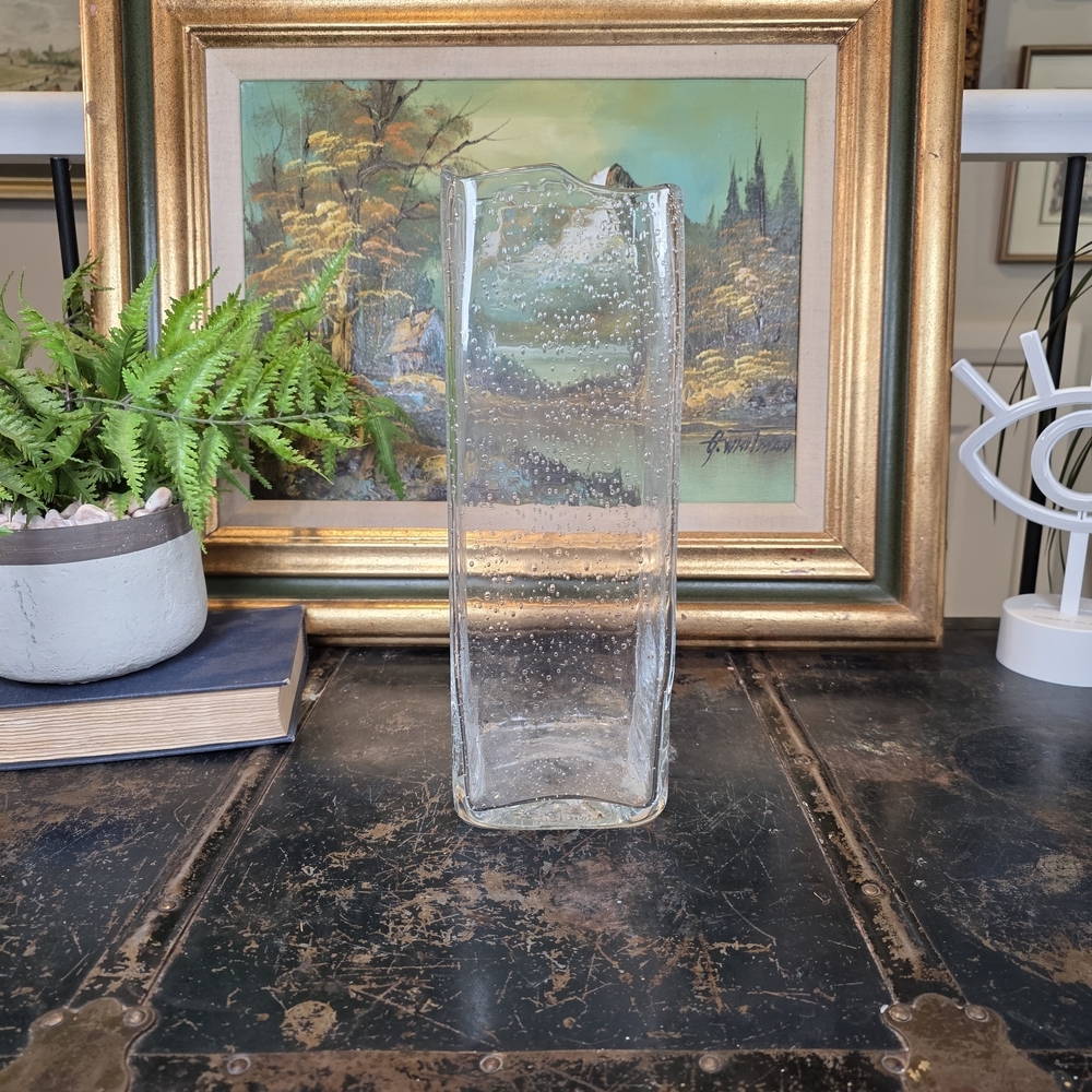 XL Clear Controlled Bubble Glass Vase 12" Tall Bullicante MCM Art Glass